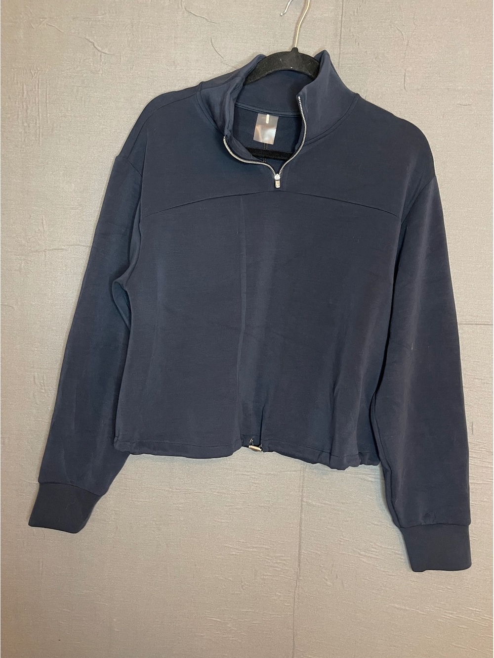 NWT CALIA Women's Medium Acidwash Scuba Quarter Zip Sweatshirt Pullover Navy